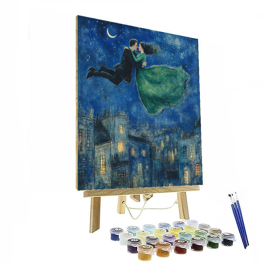 Marc Chagall Inspired Lovers Above Citylights Painting by numbers kit
