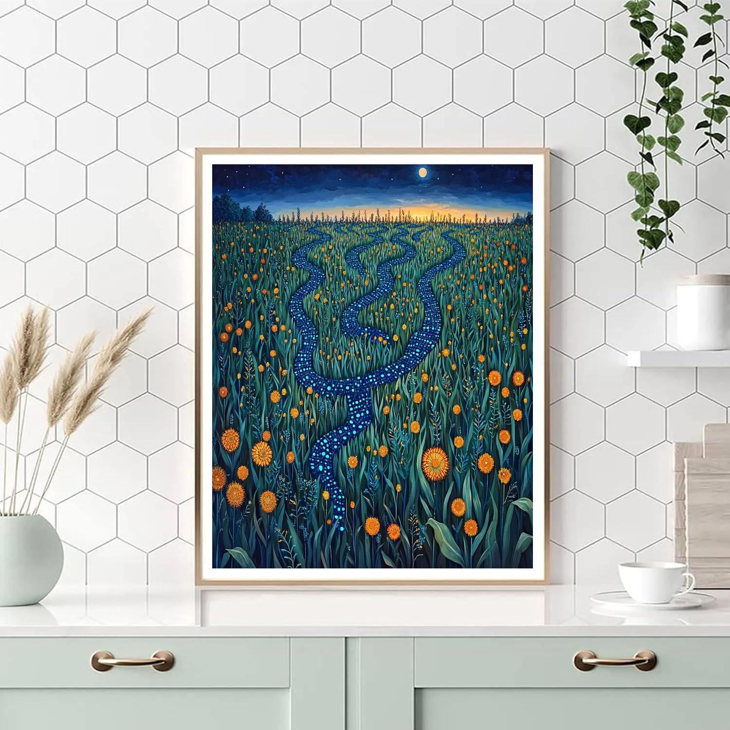 Frida Kahlo Inspired Indigo Maize Labyrinth paint by numbers