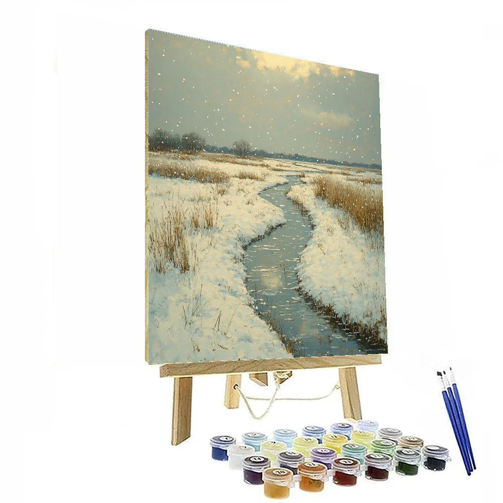 Claude Monet Inspired Soft Snowfall On Water Meadow Number painting