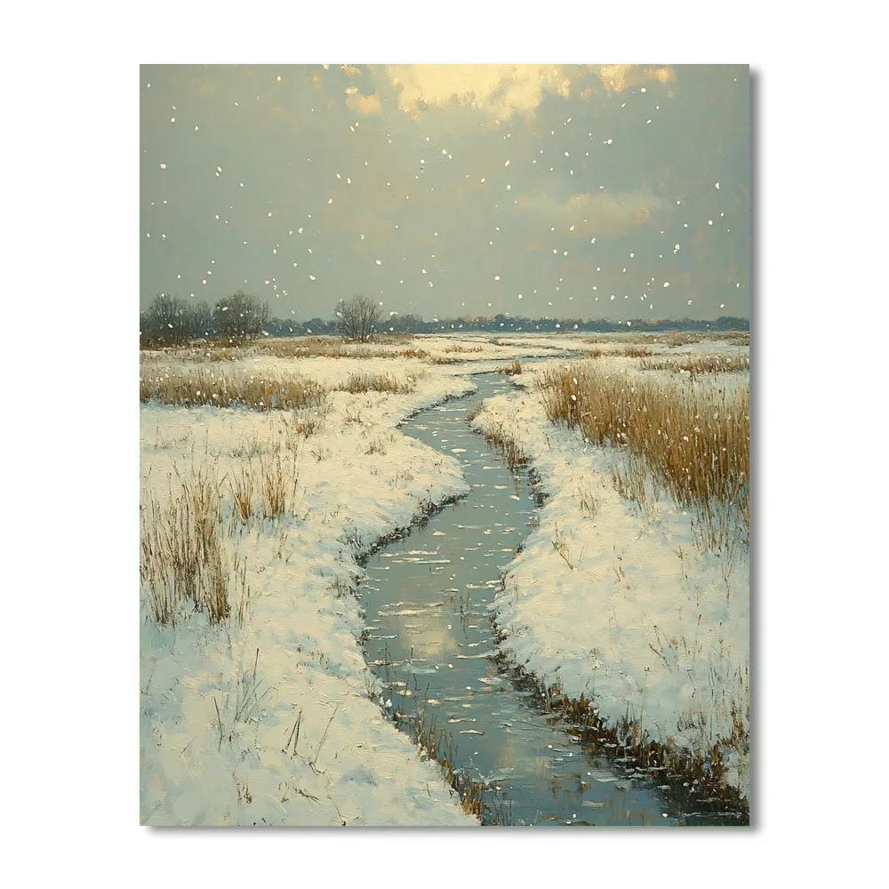 Claude Monet Inspired Soft Snowfall On Water Meadow Number painting