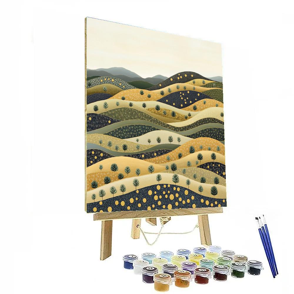 Gustav Klimt Inspired Ornamental Golden Terraced Hillside paint by number
