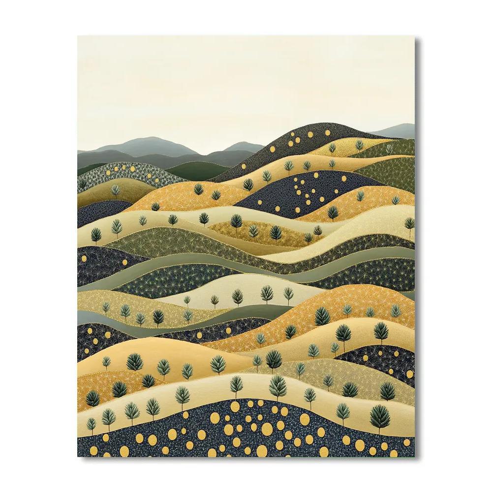 Gustav Klimt Inspired Ornamental Golden Terraced Hillside paint by number