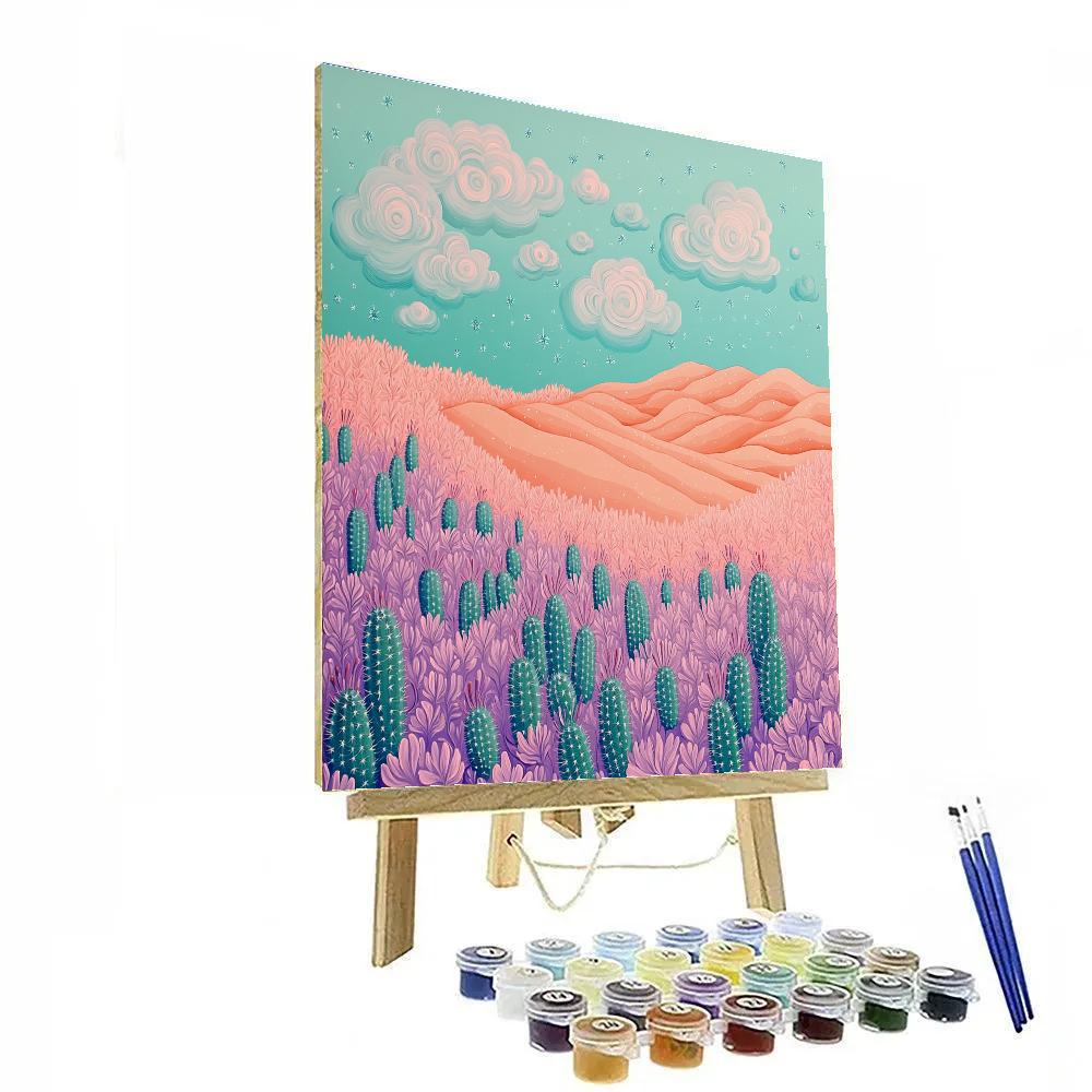 Frida Kahlo Inspired Coral Cactus Dreamscape paint by color