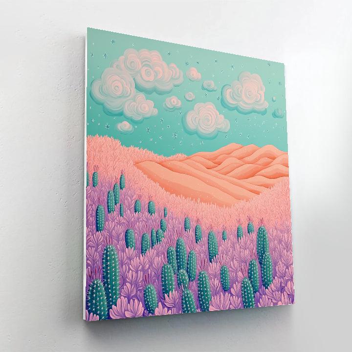 Frida Kahlo Inspired Coral Cactus Dreamscape paint by color