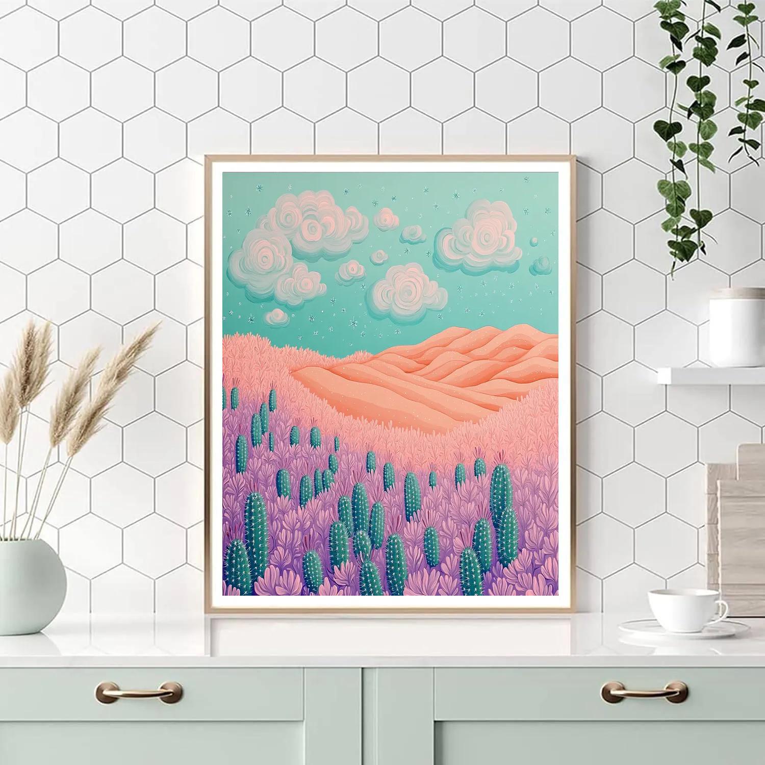 Frida Kahlo Inspired Coral Cactus Dreamscape paint by color