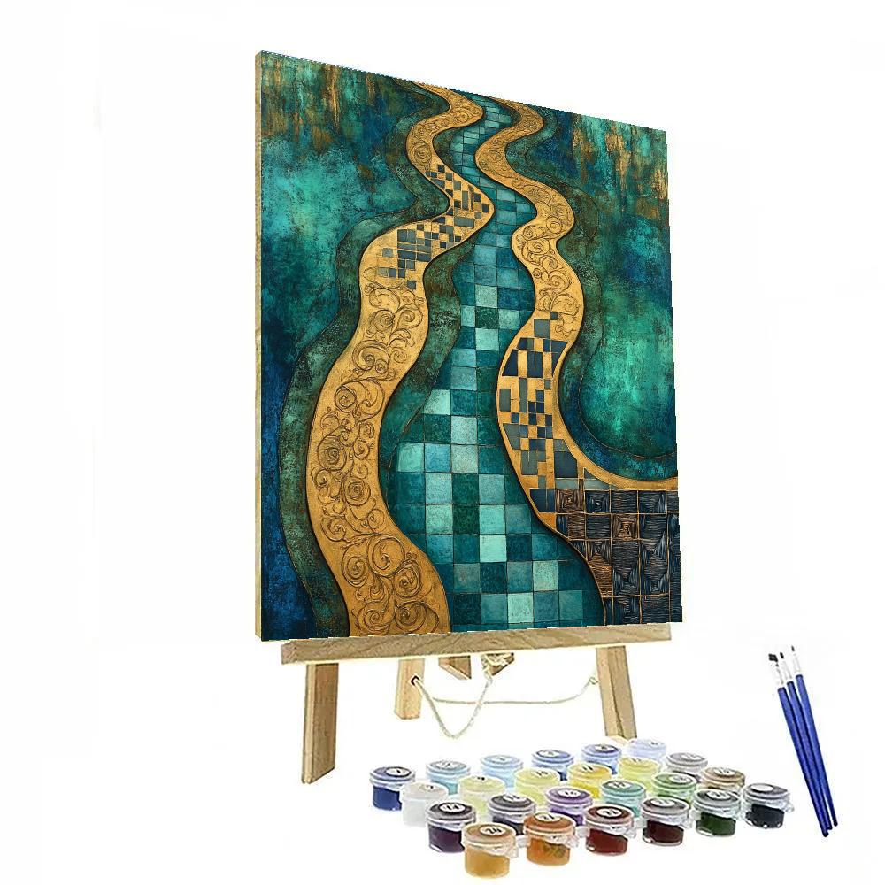 Gustav Klimt Inspired Golden Labyrinth Riverbanks Number painting
