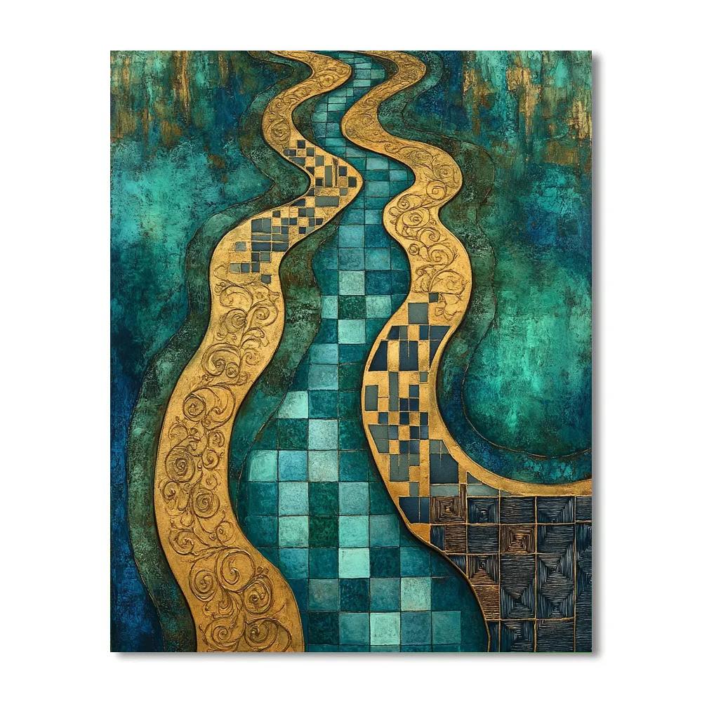 Gustav Klimt Inspired Golden Labyrinth Riverbanks Number painting
