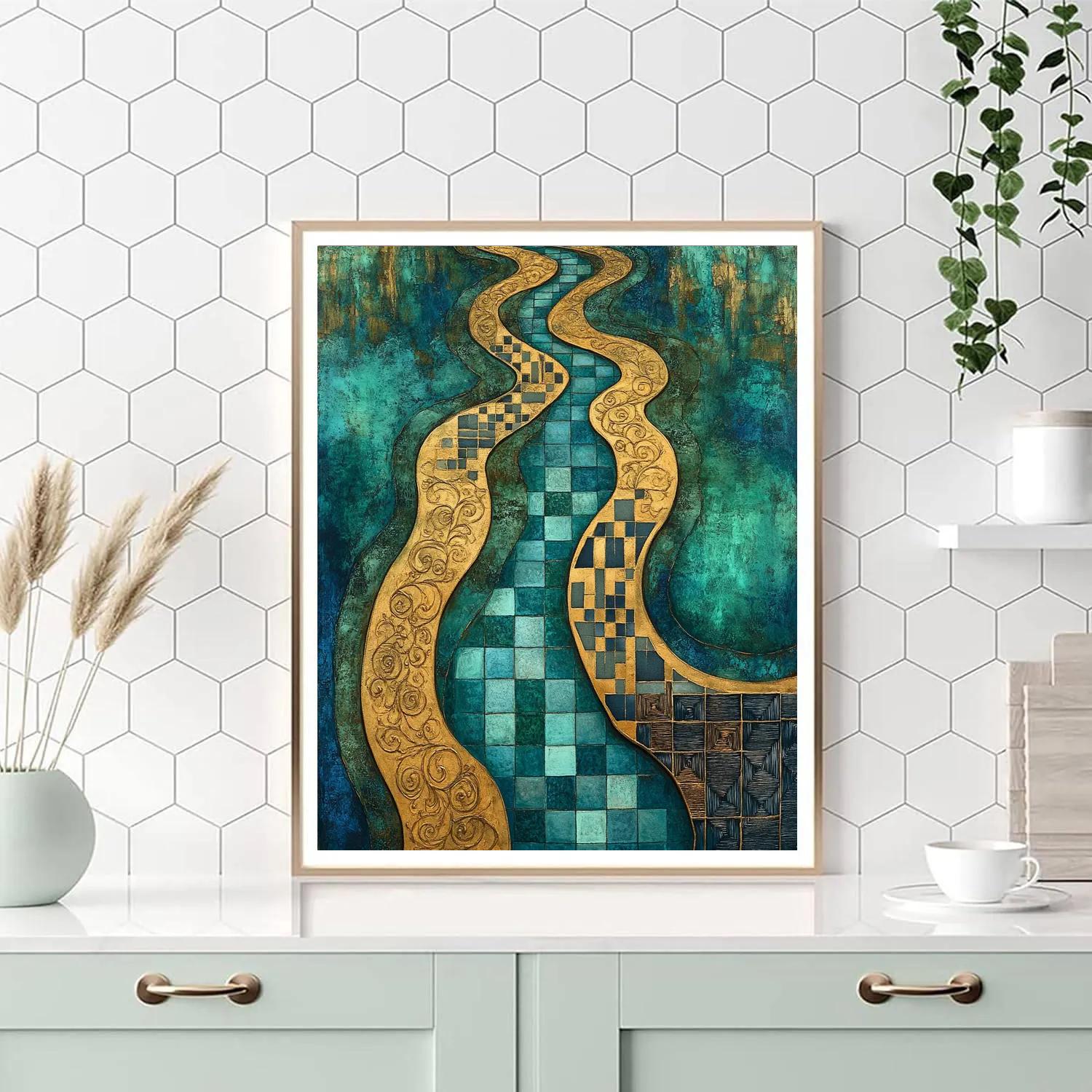 Gustav Klimt Inspired Golden Labyrinth Riverbanks Number painting
