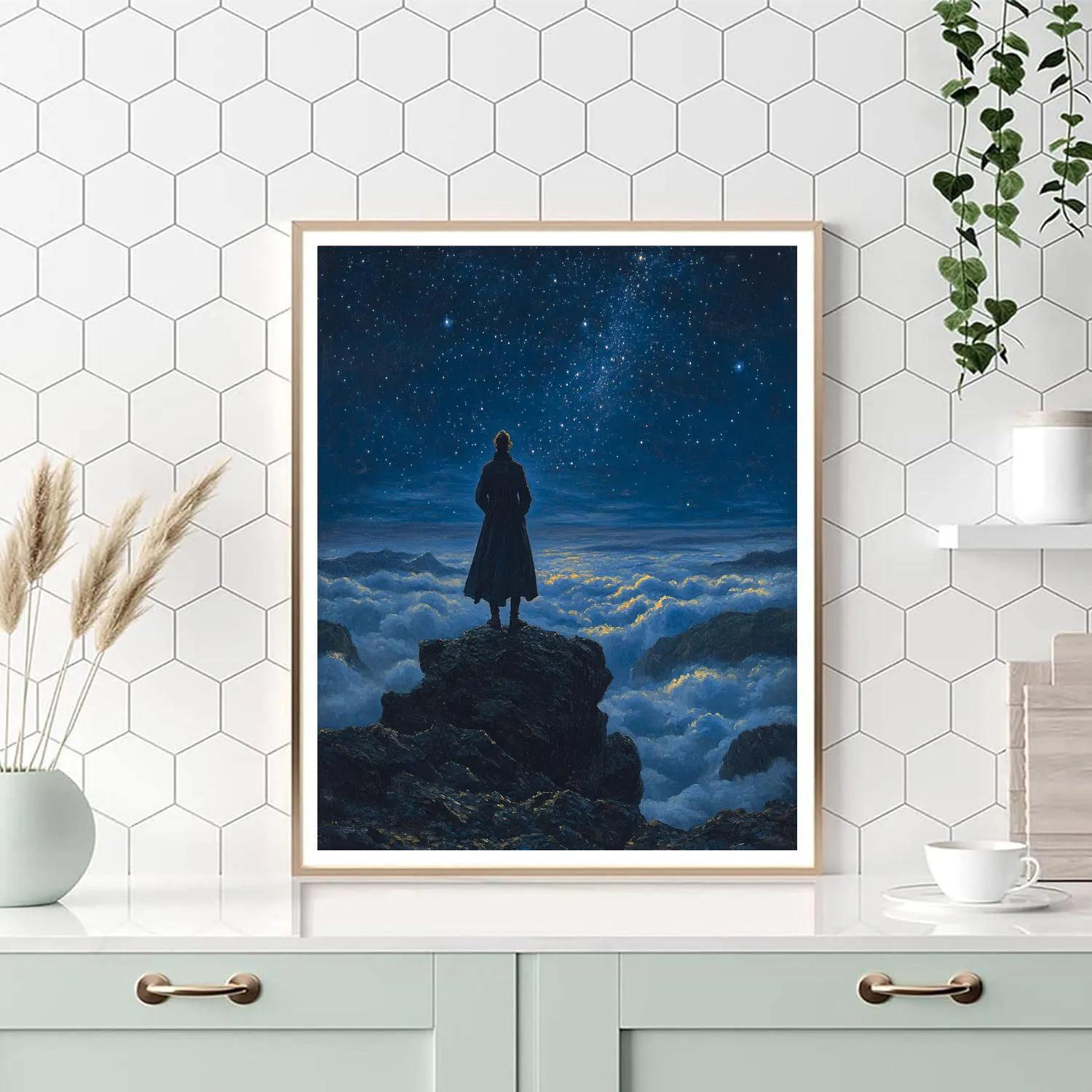 Caspar David Friedrich Inspired Stargazer On Cliff Number painting
