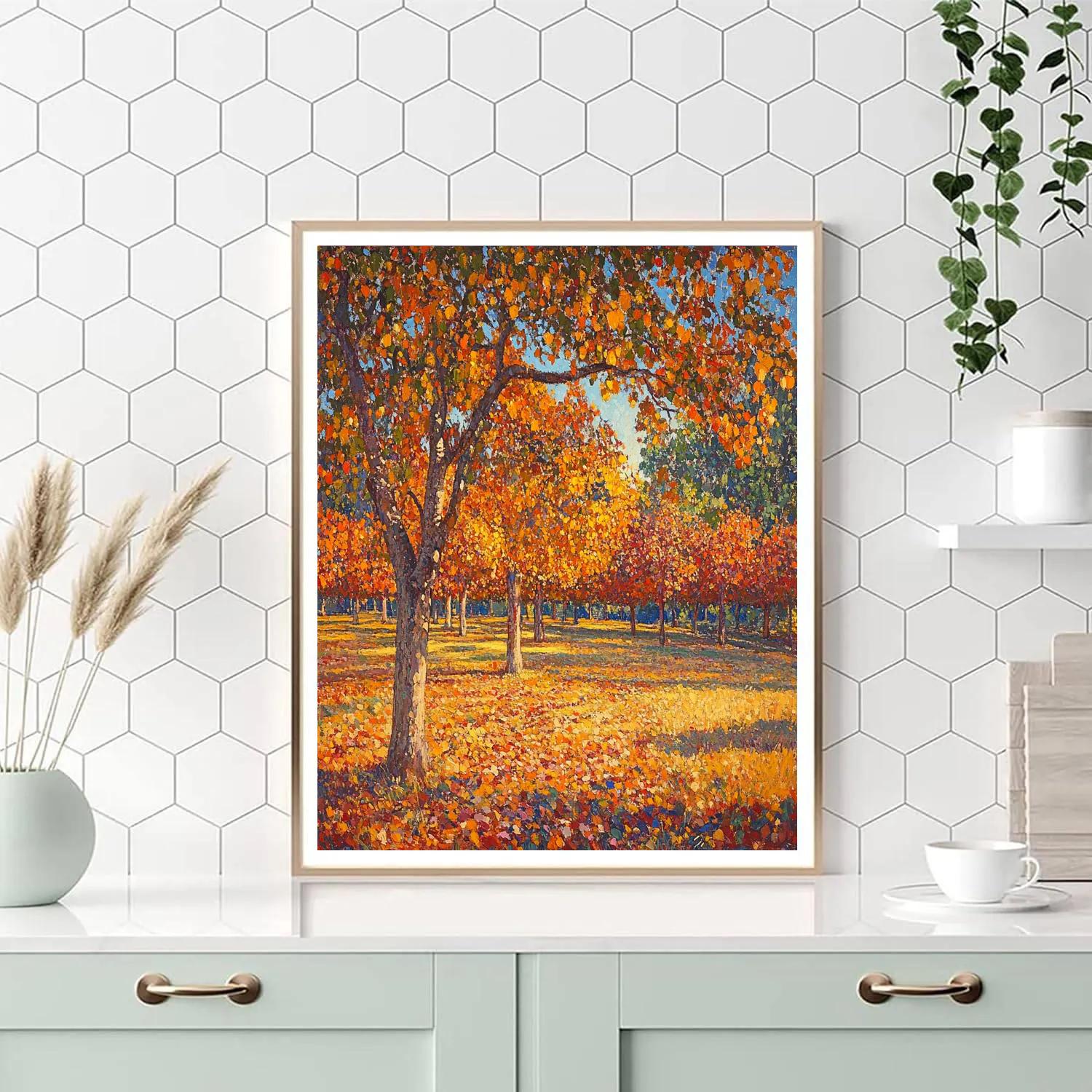 Claude Monet Inspired Autumn Orchard Firelight paint by color