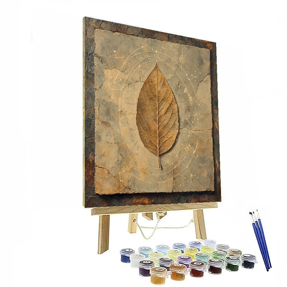 Leonardo Da Vinci Inspired Fossil Leaf Galaxy Number painting