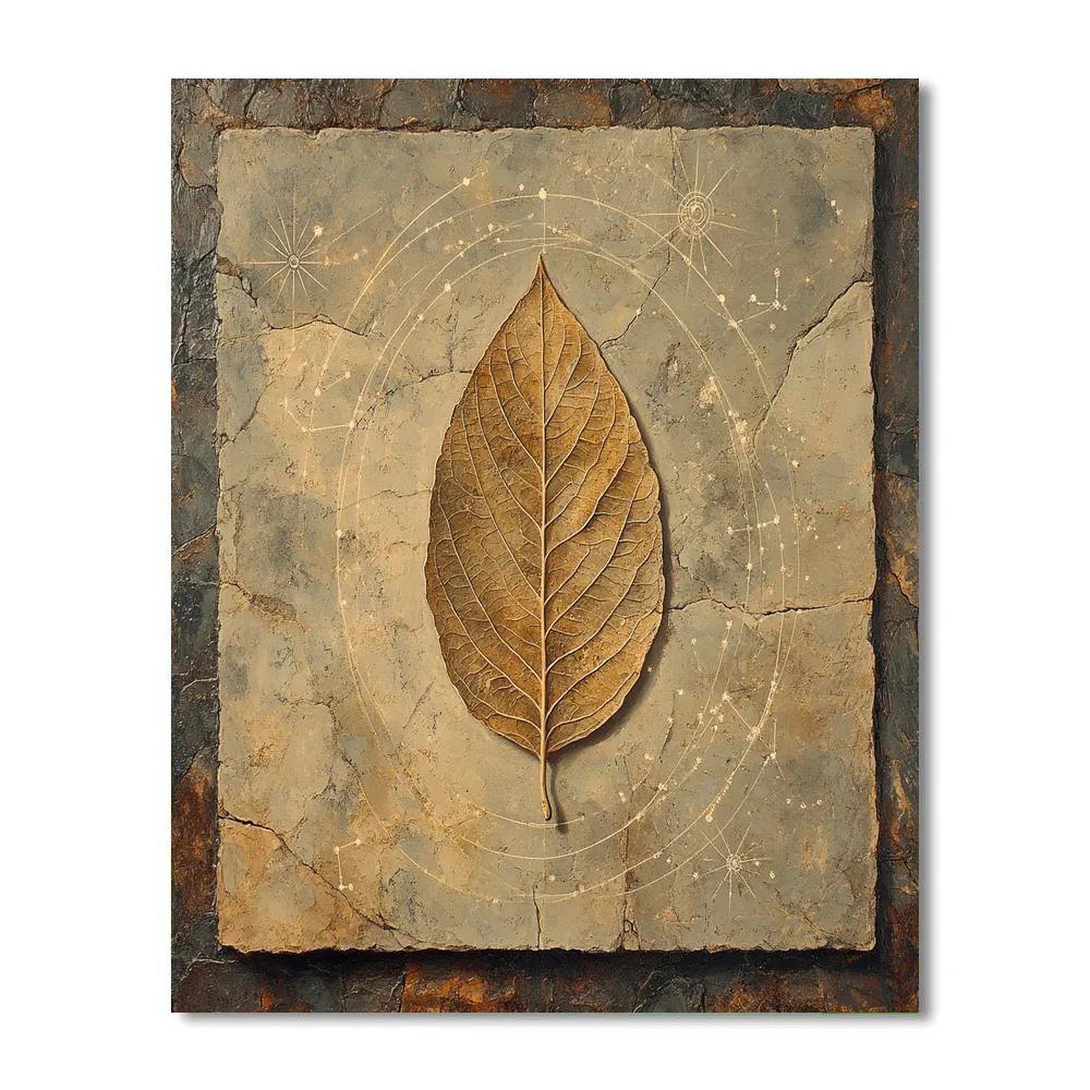 Leonardo Da Vinci Inspired Fossil Leaf Galaxy Number painting