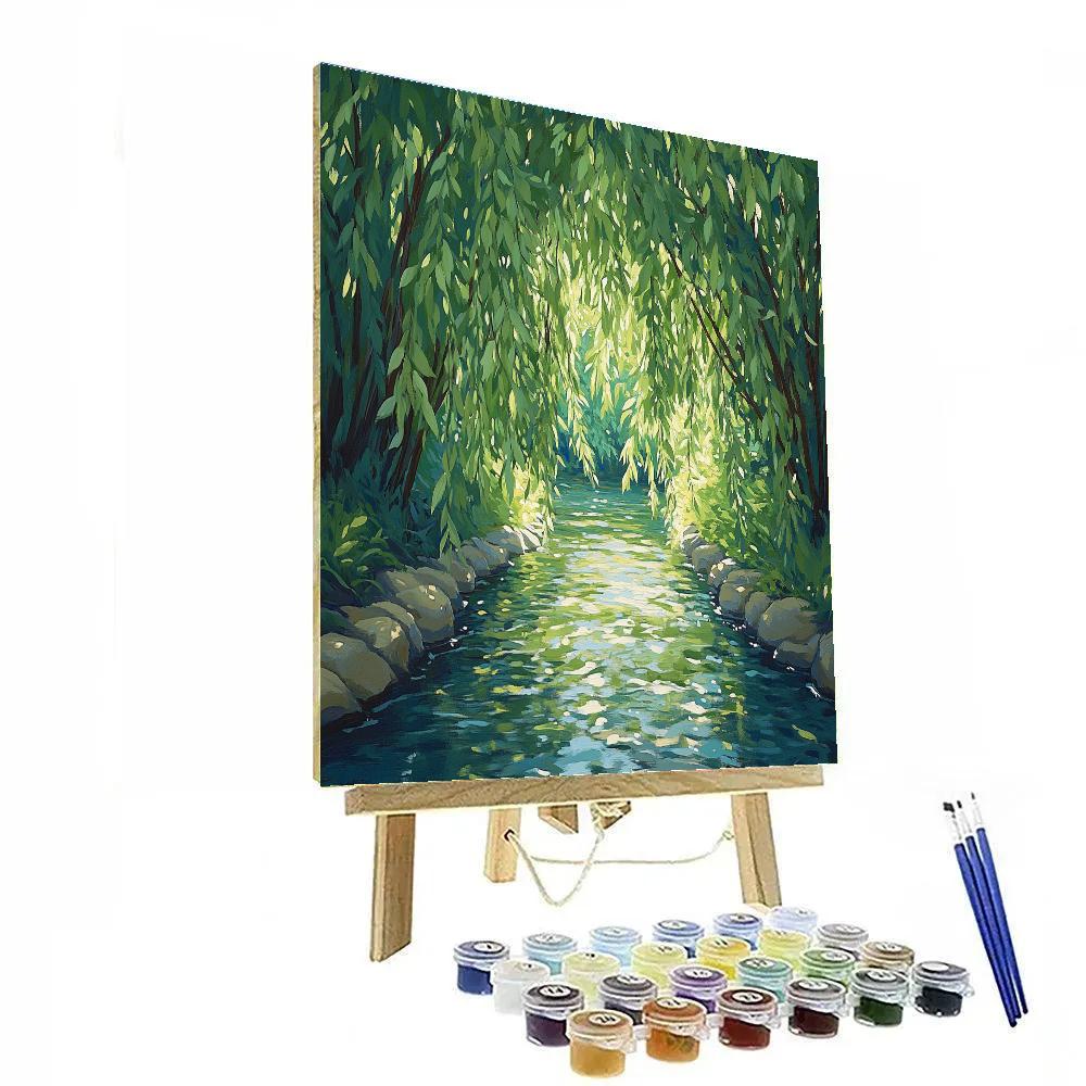Claude Monet Inspired Quiet Creek Under Willow Veil Paint by numbers art