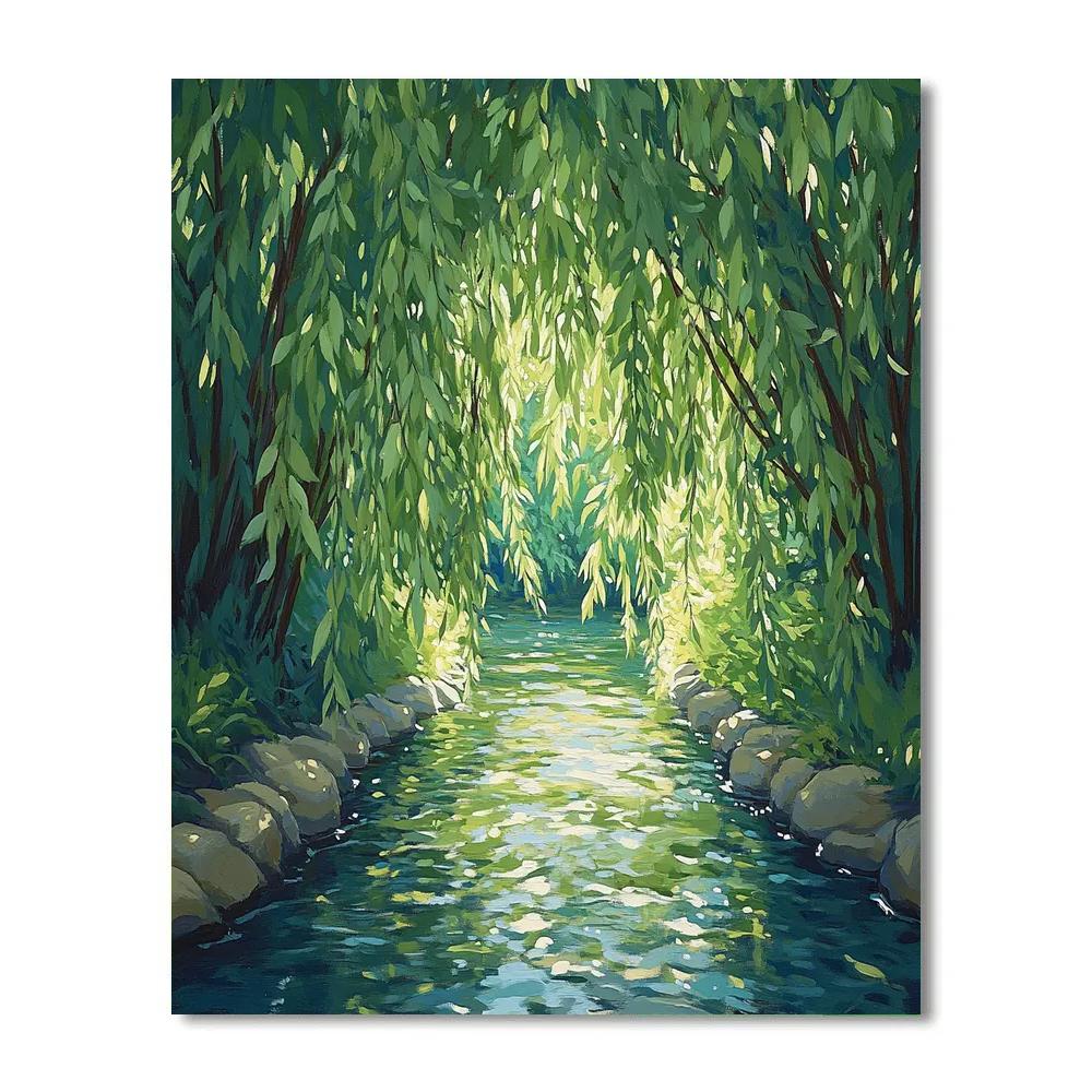 Claude Monet Inspired Quiet Creek Under Willow Veil Paint by numbers art