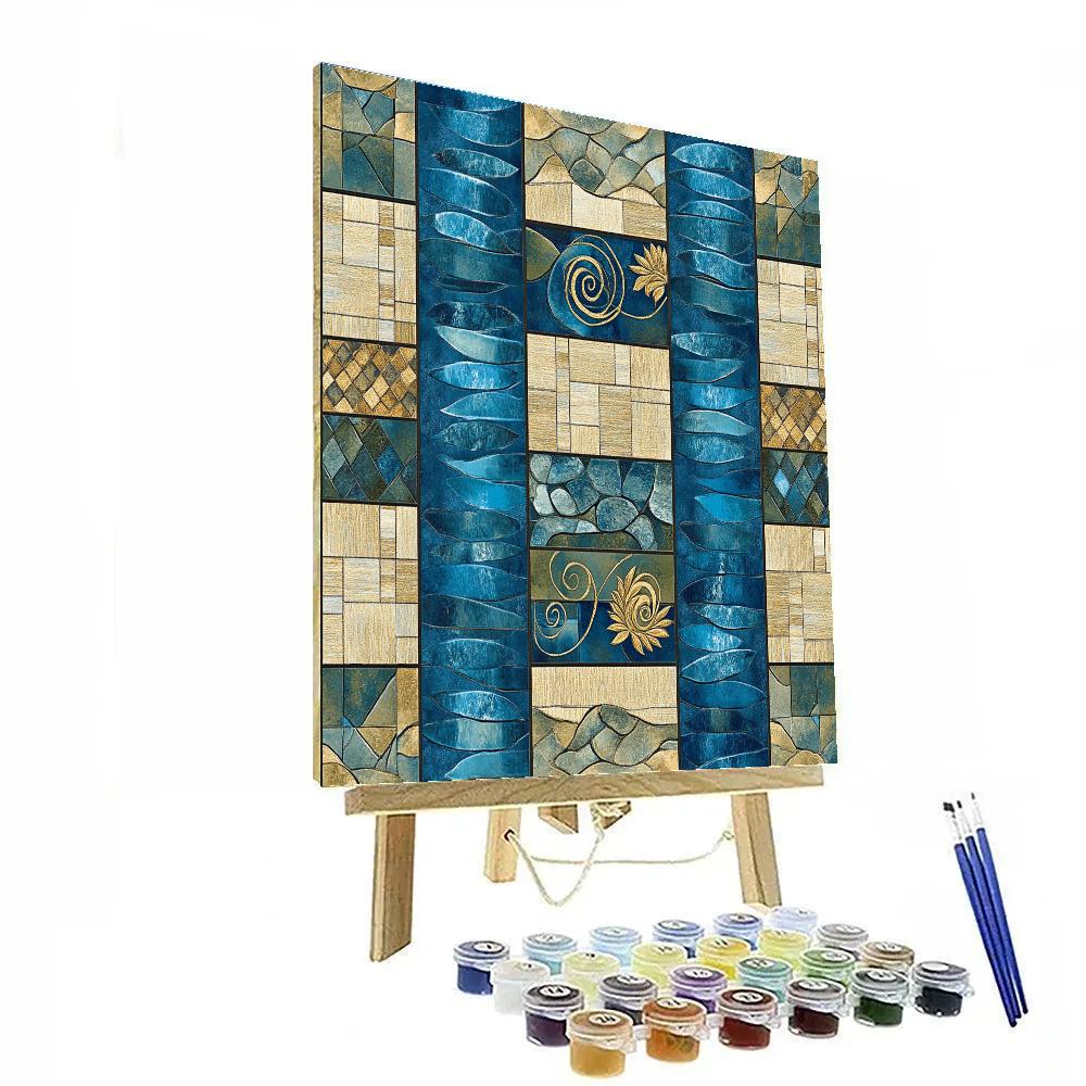 Gustav Klimt Inspired Golden Tapestry Water Garden paint by color