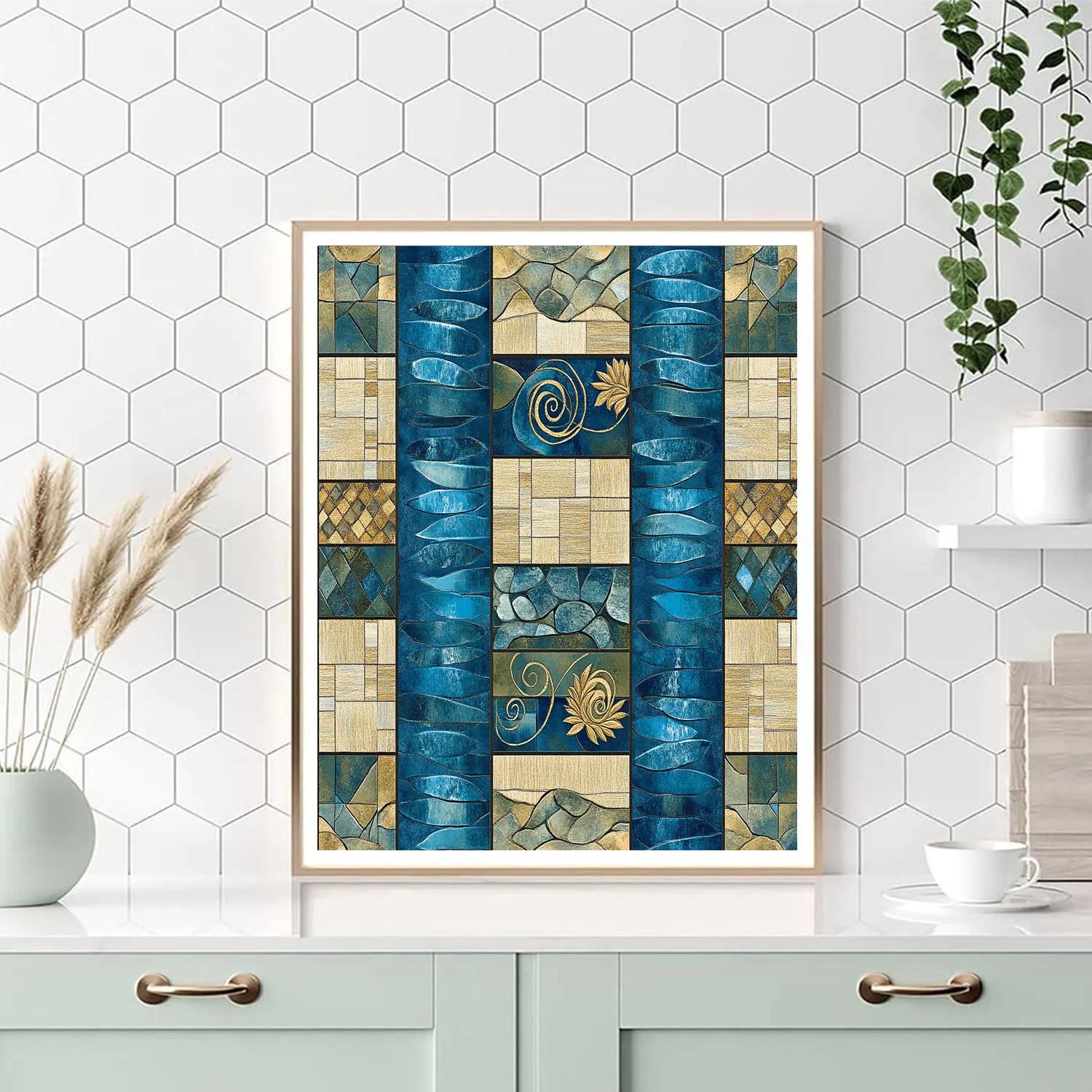 Gustav Klimt Inspired Golden Tapestry Water Garden paint by color