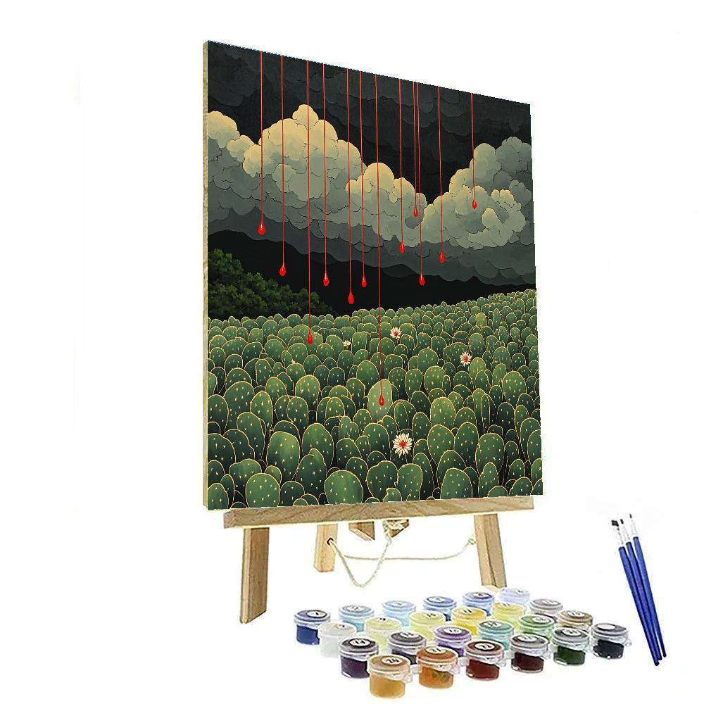 Frida Kahlo Inspired Crimson Rain Over Opuntia Sea paint by number