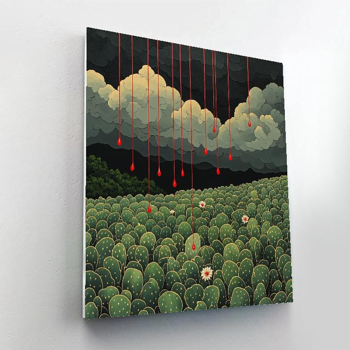 Frida Kahlo Inspired Crimson Rain Over Opuntia Sea paint by number