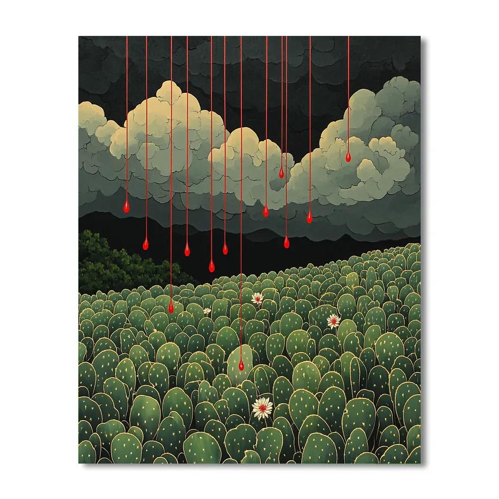 Frida Kahlo Inspired Crimson Rain Over Opuntia Sea paint by number