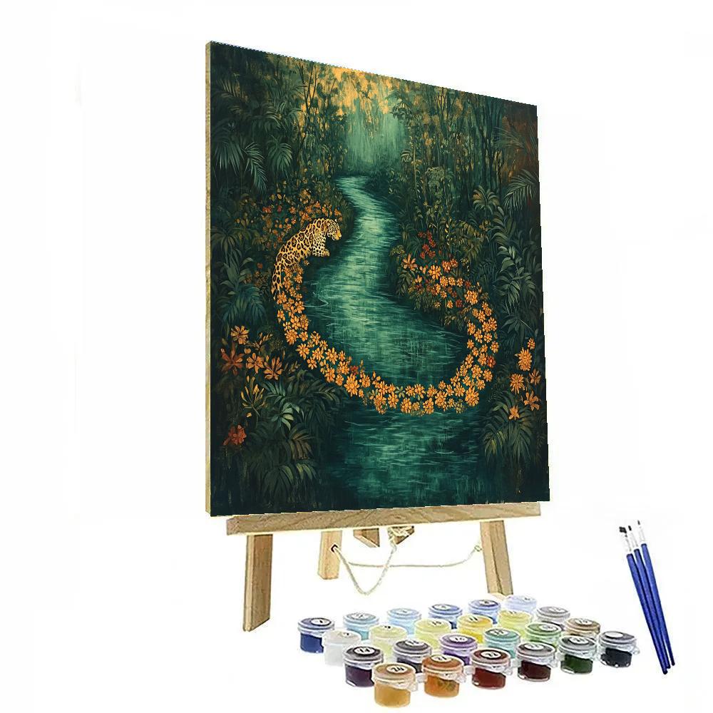 Frida Kahlo Inspired Emerald Jaguar River Spine Paint by numbers art
