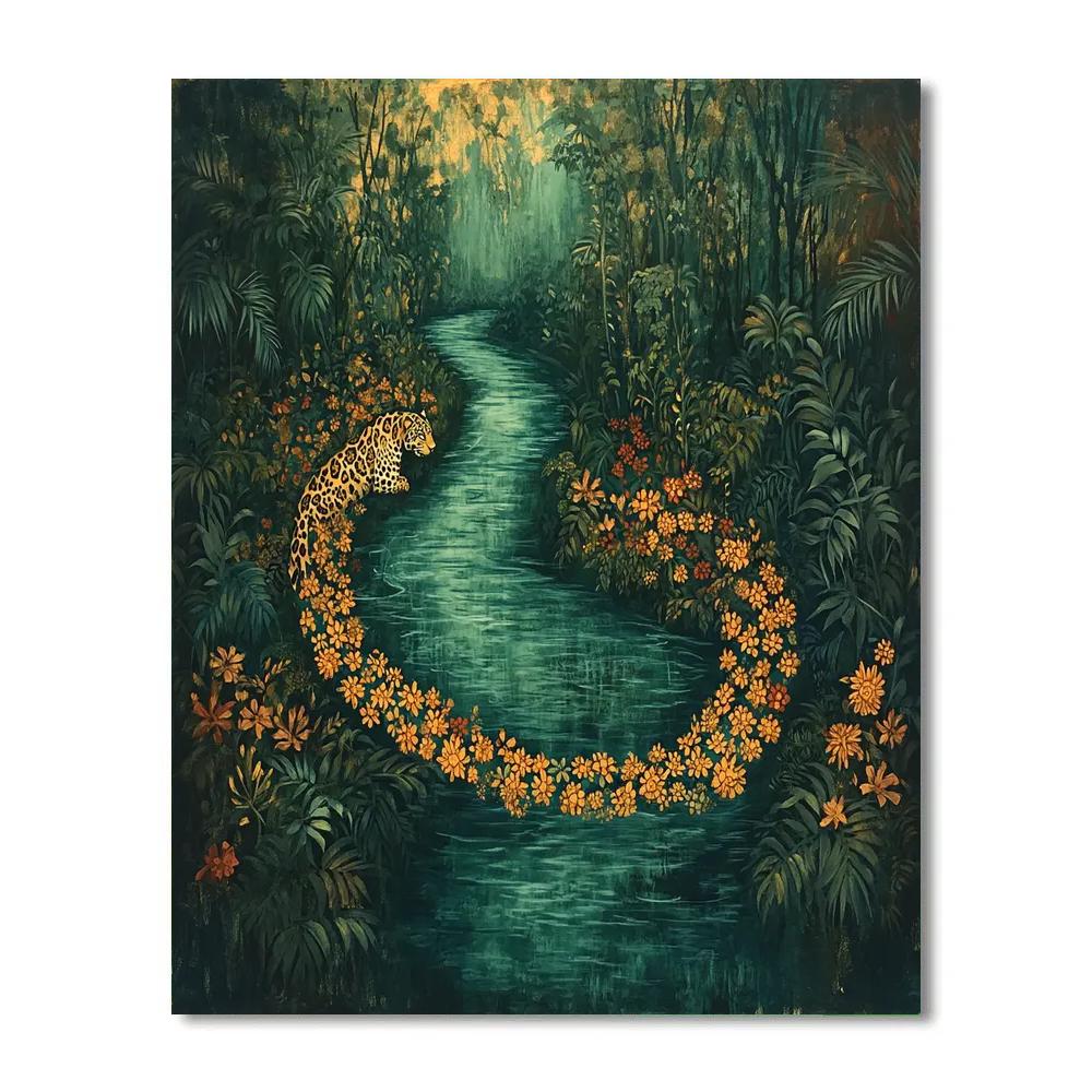 Frida Kahlo Inspired Emerald Jaguar River Spine Paint by numbers art