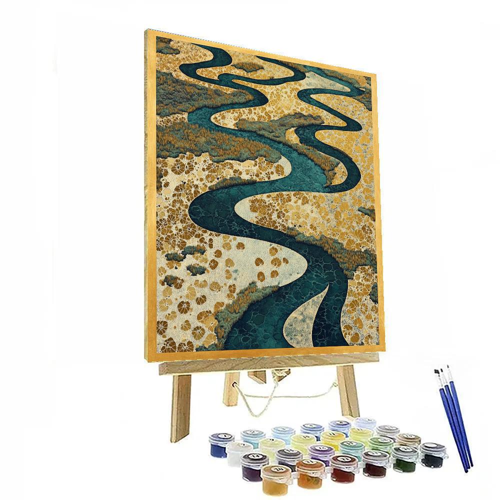 Gustav Klimt Inspired Celestial Golden Marsh Channels paint by color