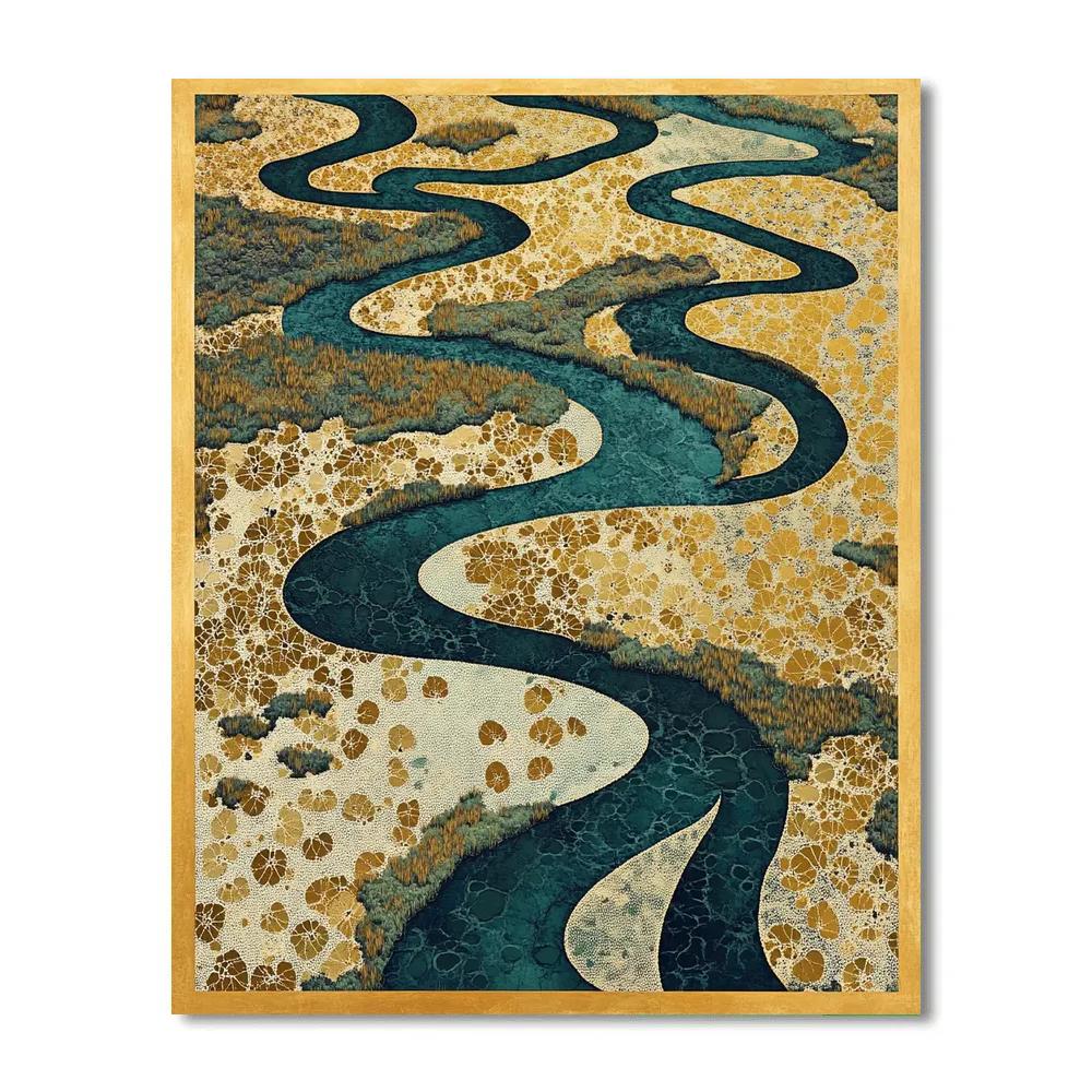 Gustav Klimt Inspired Celestial Golden Marsh Channels paint by color