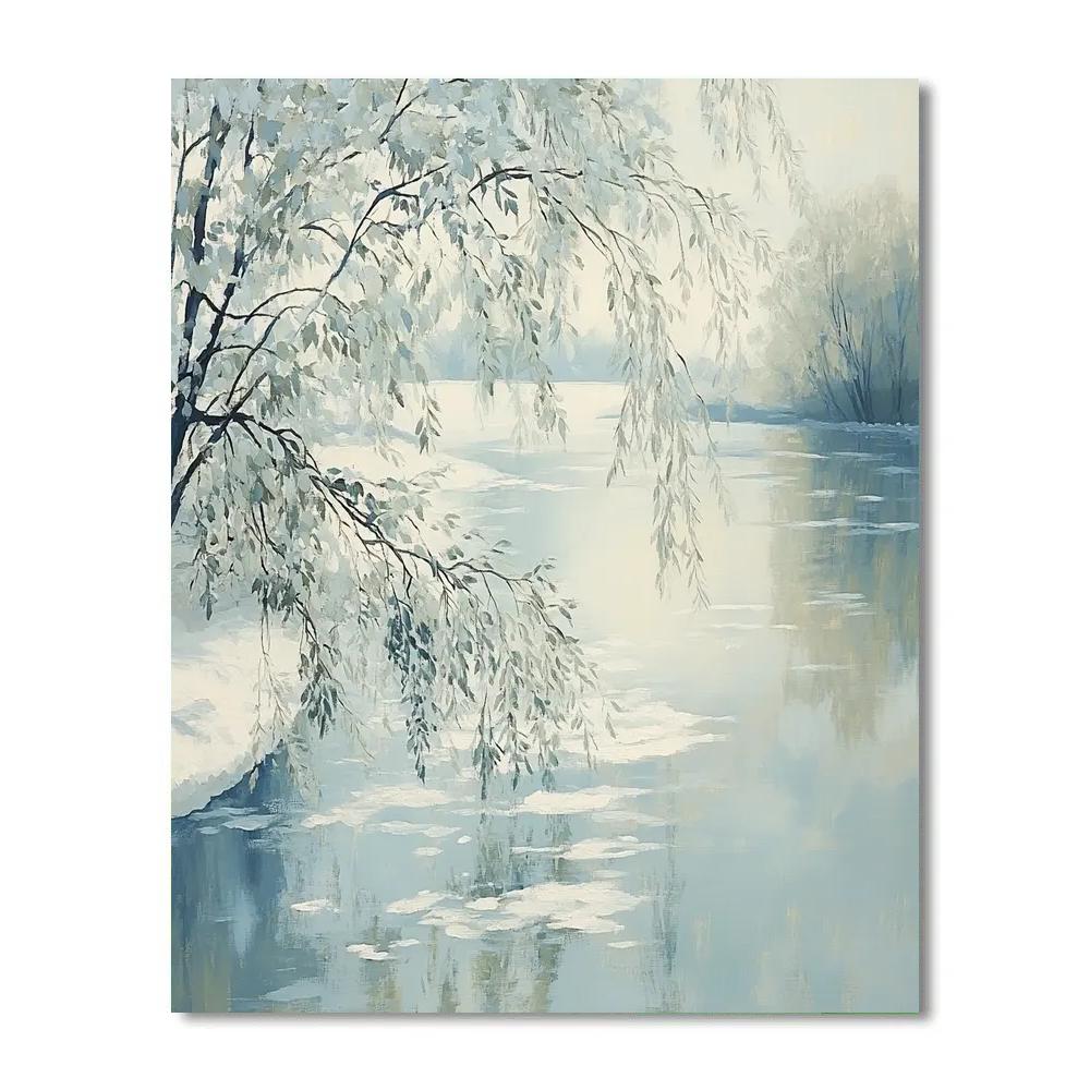 Claude Monet Inspired Glistening Snow On Riverside Willows paint by numbers