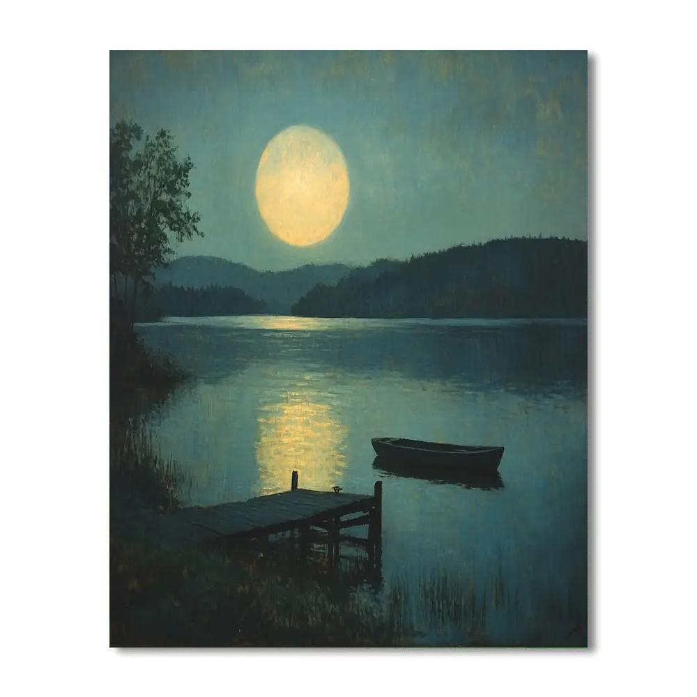 Homer Dodge Martin Inspired Silent Moonlit Lake painting number kit