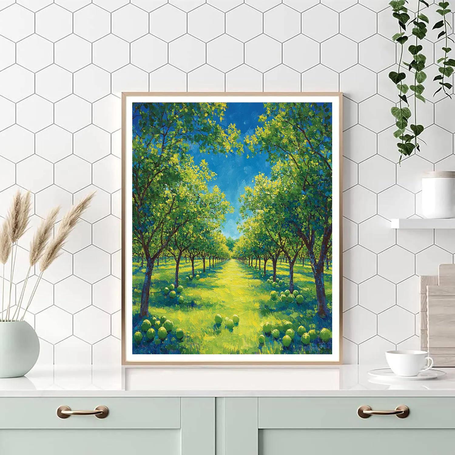 Claude Monet Inspired Summer Orchard Under High Blue Sky Numbered painting kits