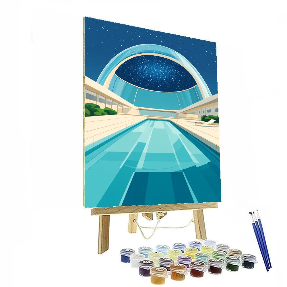 David Hockney Inspired Pool Under Star Dome paint by color