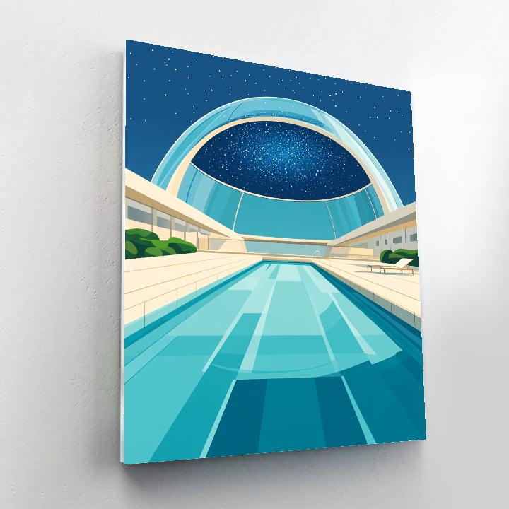 David Hockney Inspired Pool Under Star Dome paint by color