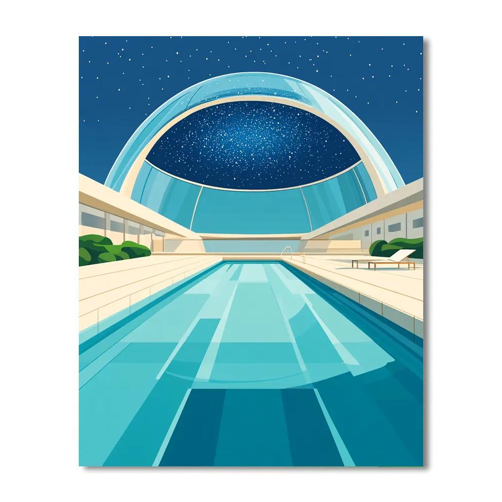 David Hockney Inspired Pool Under Star Dome paint by color