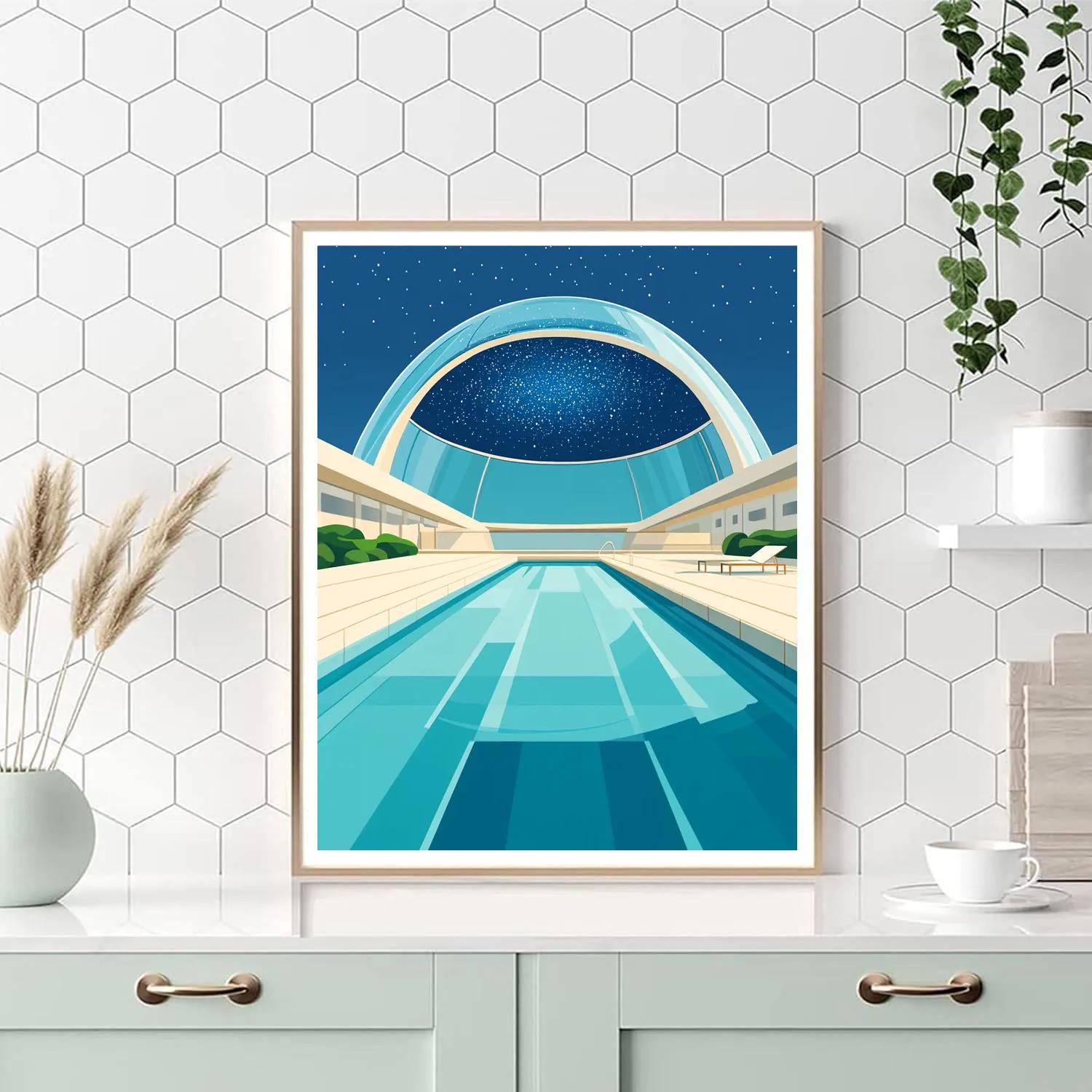 David Hockney Inspired Pool Under Star Dome paint by color