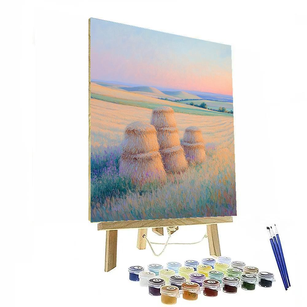 Claude Monet Inspired Pale Rose Dawn Over Haystacks Numbered painting kits