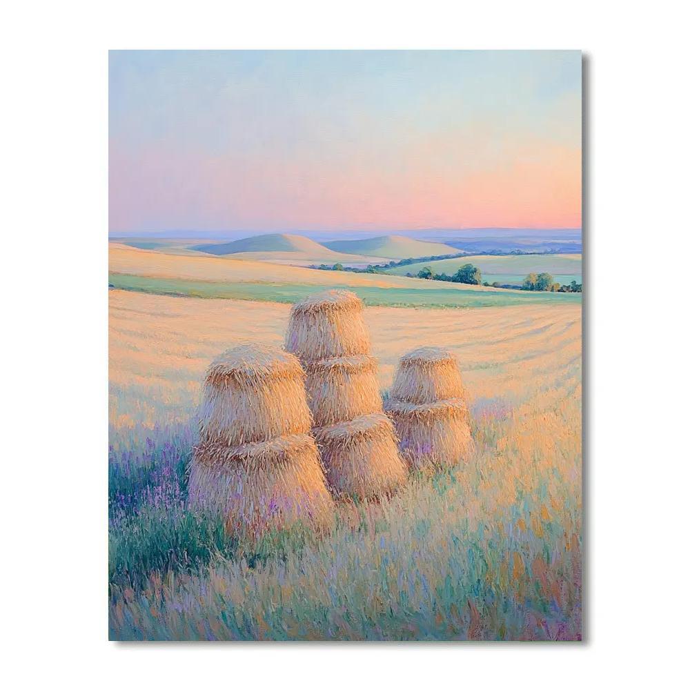 Claude Monet Inspired Pale Rose Dawn Over Haystacks Numbered painting kits