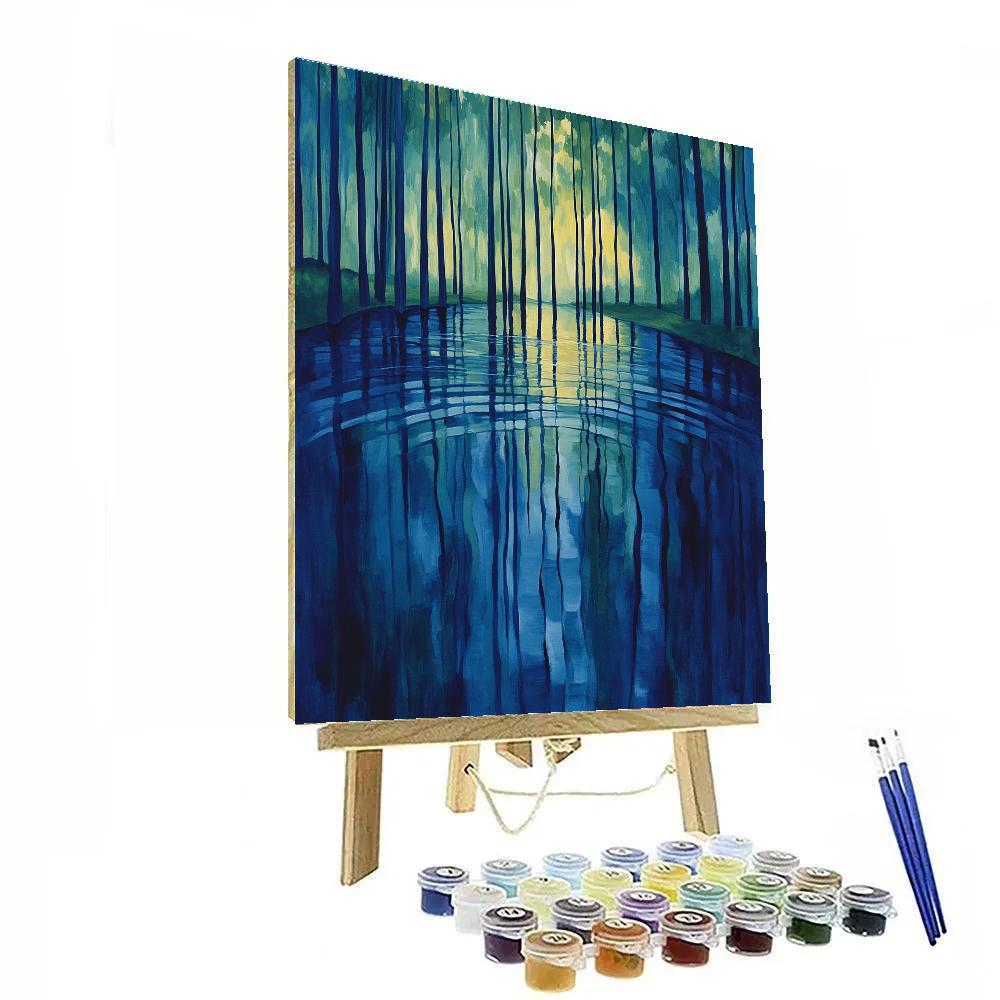 Claude Monet Inspired Reflected Poplars In Sapphire River paint by numbers