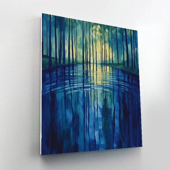 Claude Monet Inspired Reflected Poplars In Sapphire River paint by numbers