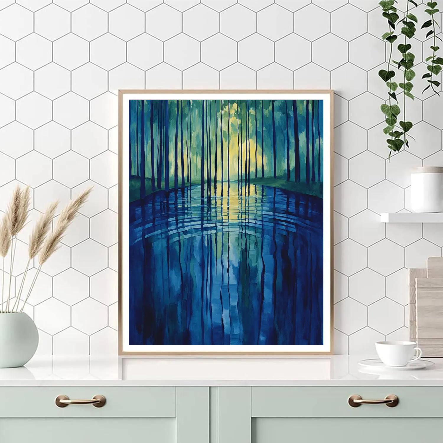 Claude Monet Inspired Reflected Poplars In Sapphire River paint by numbers