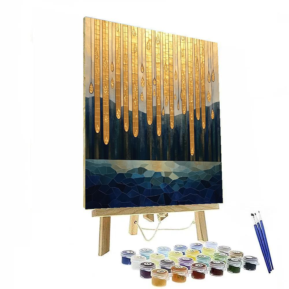 Gustav Klimt Inspired Celestial Golden Rain On Lake painting number kit