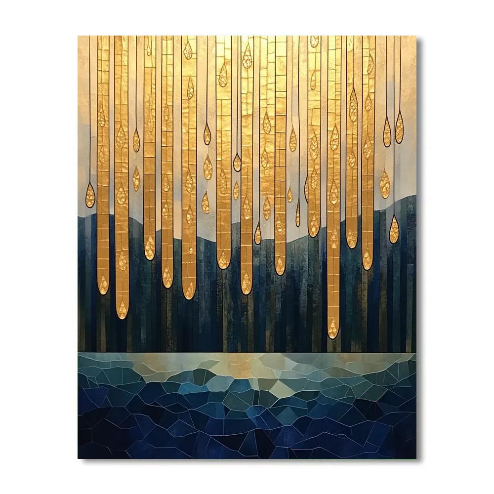 Gustav Klimt Inspired Celestial Golden Rain On Lake painting number kit