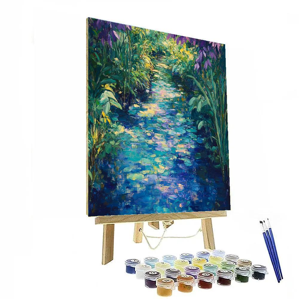 Claude Monet Inspired Dappled Light On Garden Stream paint by numbers