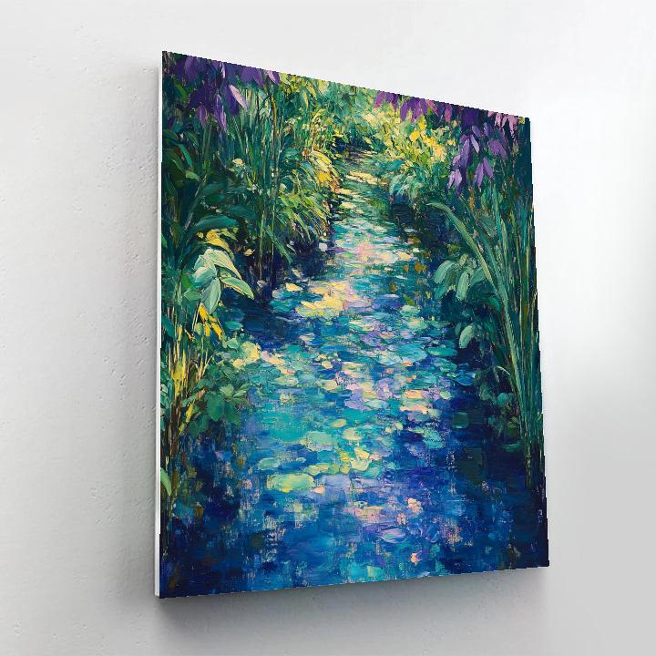 Claude Monet Inspired Dappled Light On Garden Stream paint by numbers