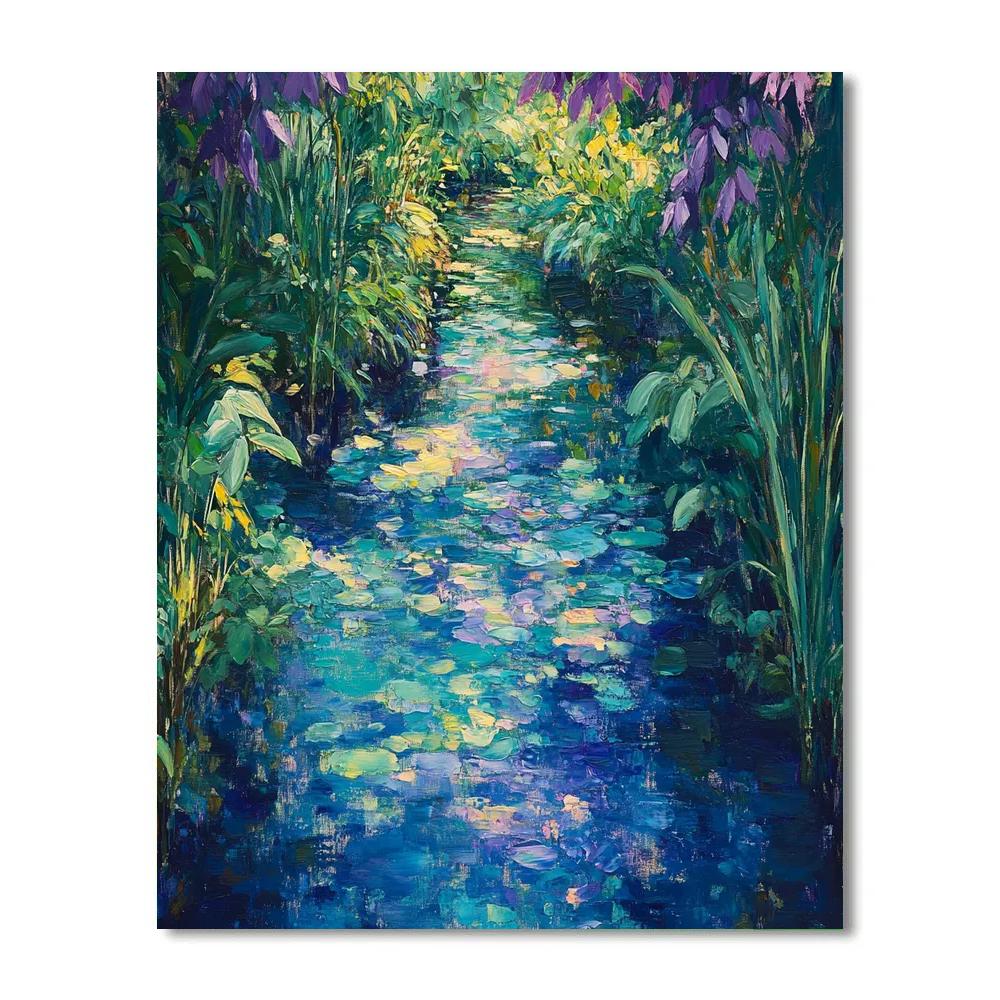 Claude Monet Inspired Dappled Light On Garden Stream paint by numbers