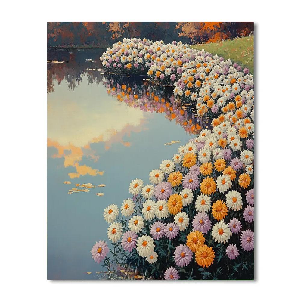 Claude Monet Inspired Chrysanthemums Beside Autumn Pond painting number kit