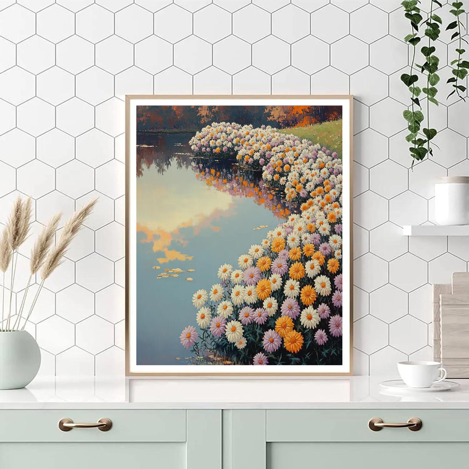 Claude Monet Inspired Chrysanthemums Beside Autumn Pond painting number kit
