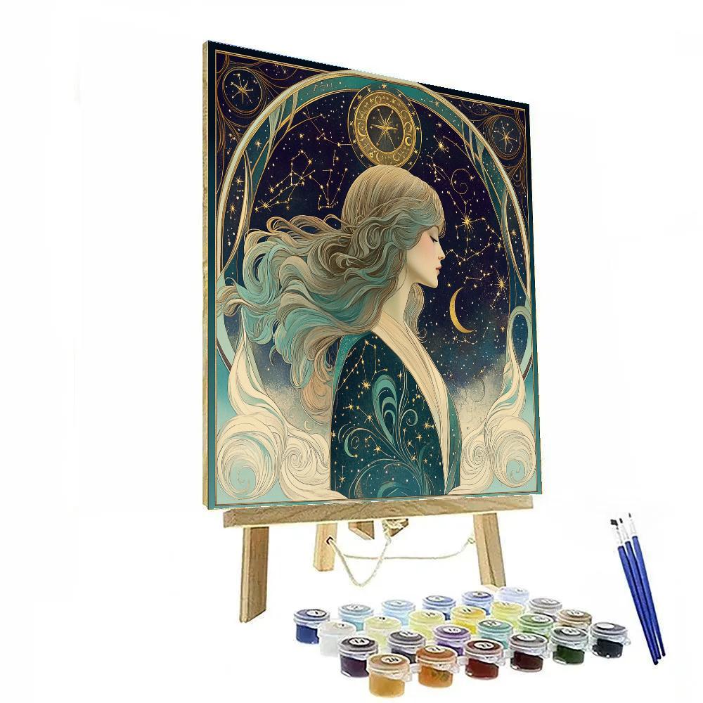 Alphonse Mucha Inspired Star Goddess Poster paint by color