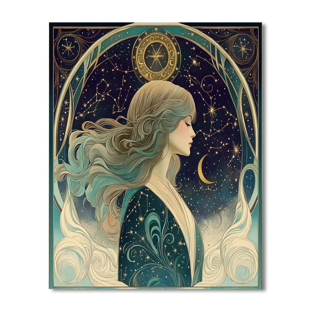 Alphonse Mucha Inspired Star Goddess Poster paint by color