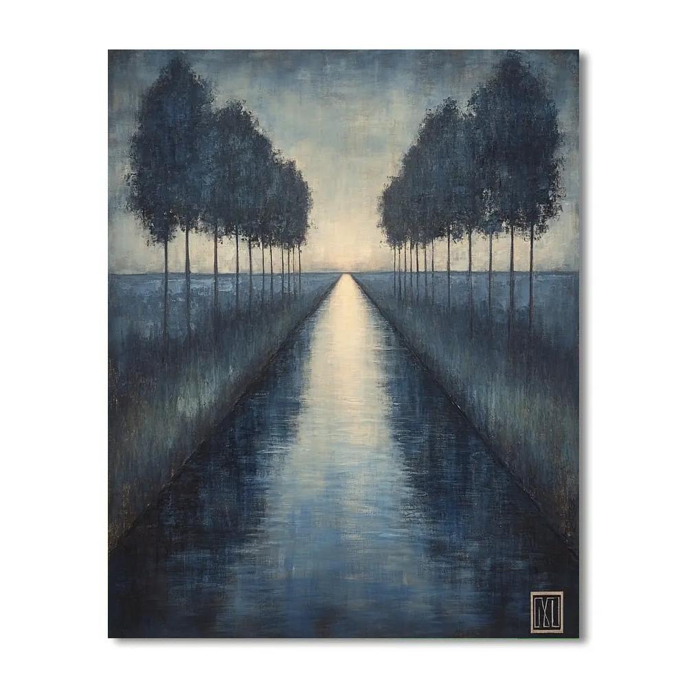 Claude Monet Inspired Silver Blue Twilight On Canal Paint by numbers kits