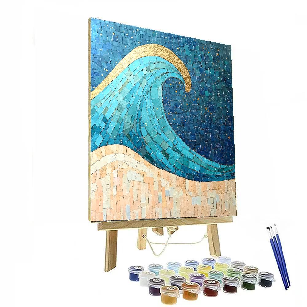 Gustav Klimt Inspired Celestial Golden Wave Shore Paint by numbers art